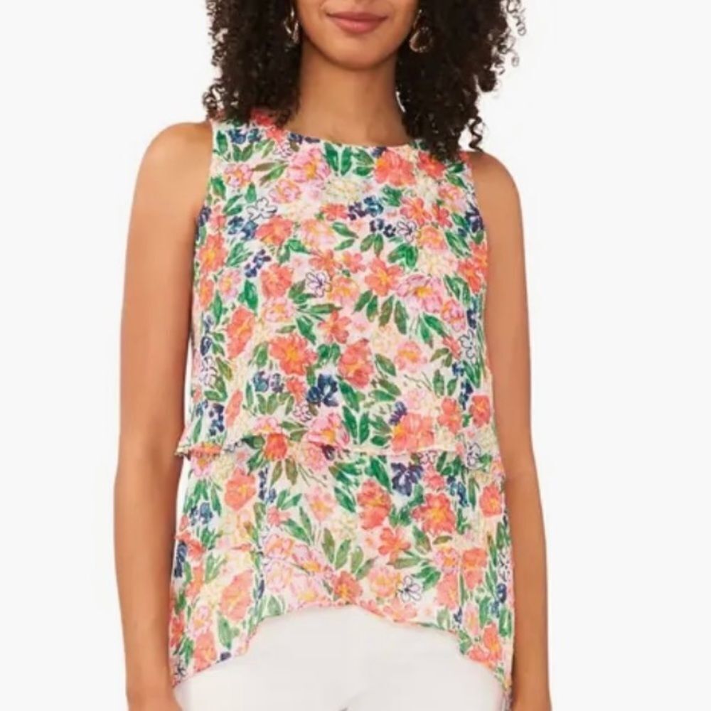 Vince Camuto Floral Multicolor Sleeveless round neck multi layered Blouse Sz XXL